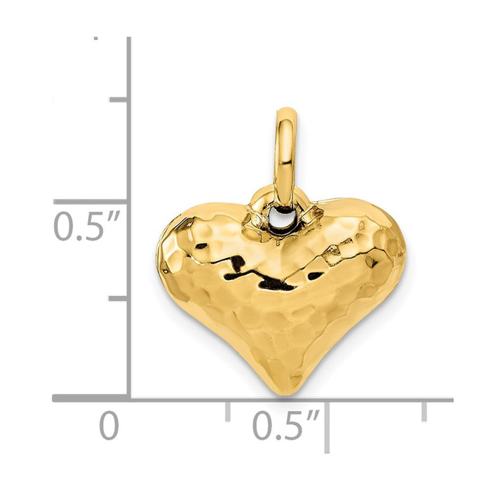 Million Charms 14K Yellow Gold Themed Polished & Hammered 3-D Heart Pendant