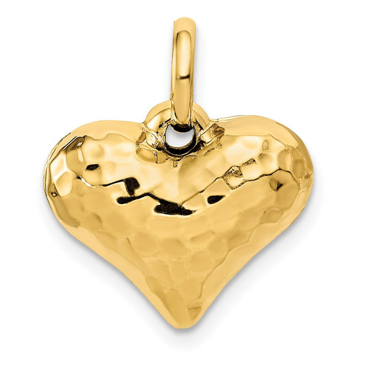 Million Charms 14K Yellow Gold Themed Polished & Hammered 3-D Heart Pendant