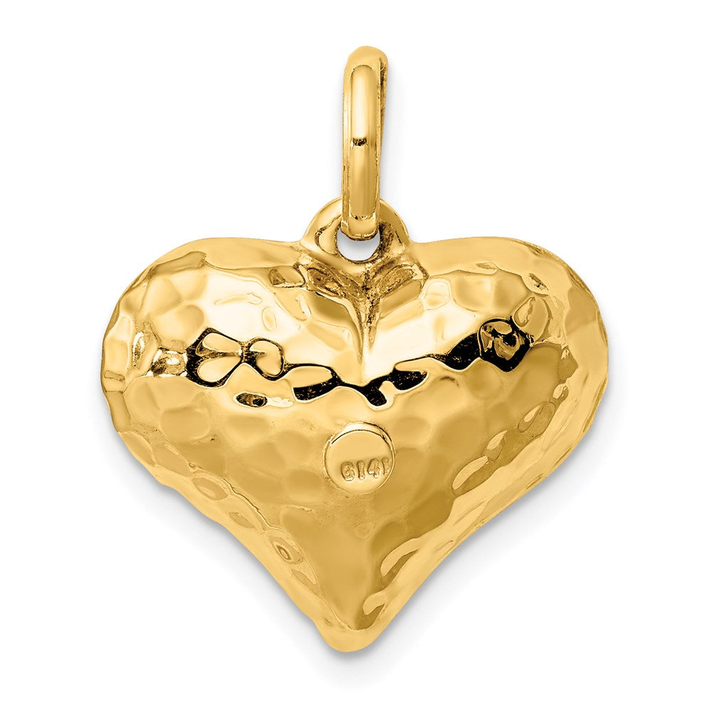 Million Charms 14K Yellow Gold Themed Polished & Hammered 3-D Heart Pendant