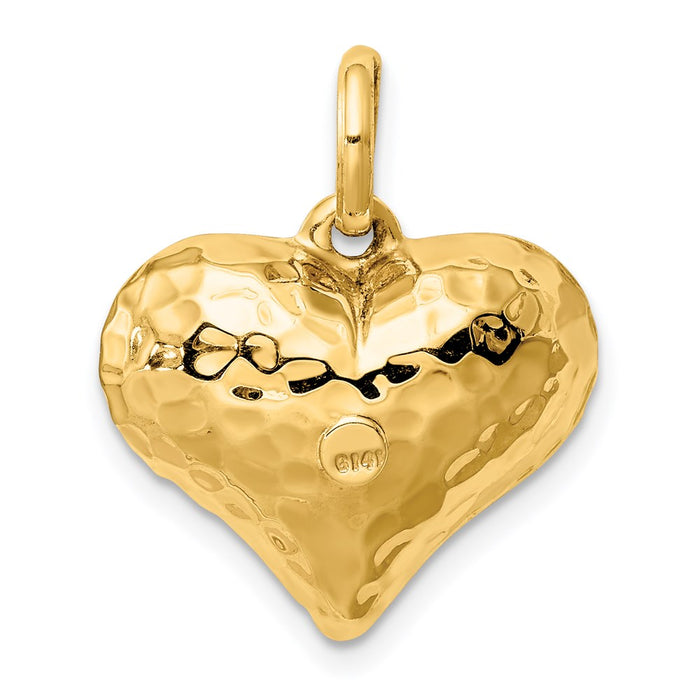 Million Charms 14K Yellow Gold Themed Polished & Hammered 3-D Heart Pendant