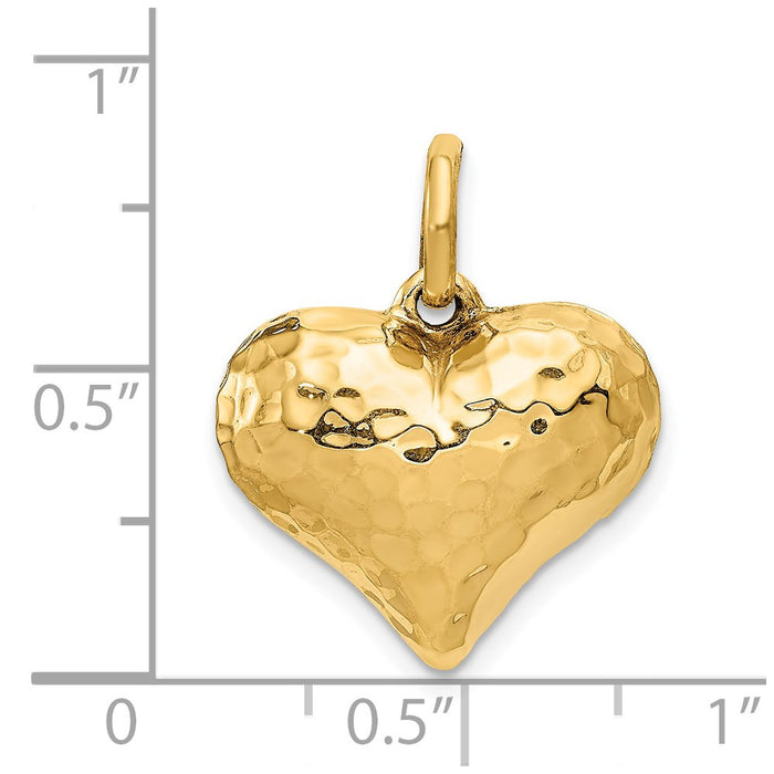 Million Charms 14K Yellow Gold Themed Polished & Hammered 3-D Heart Pendant