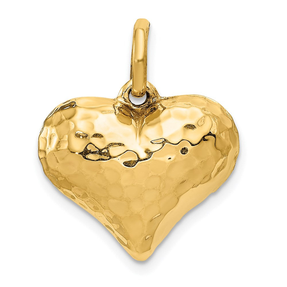 Million Charms 14K Yellow Gold Themed Polished & Hammered 3-D Heart Pendant