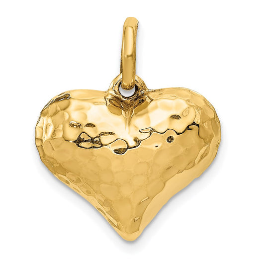 Million Charms 14K Yellow Gold Themed Polished & Hammered 3-D Heart Pendant