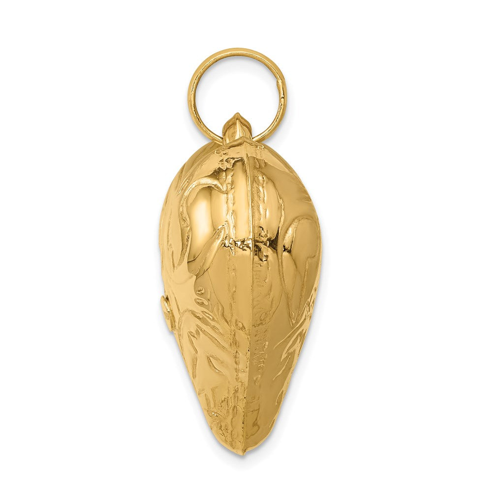 Million Charms 14K Yellow Gold Themed Polished Lasered Pattern 3-D Heart Pendant