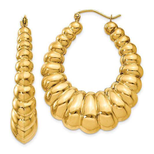 Million Charms 14k Yellow Gold Polished Scalloped Hoop Earrings, 41mm x 34mm