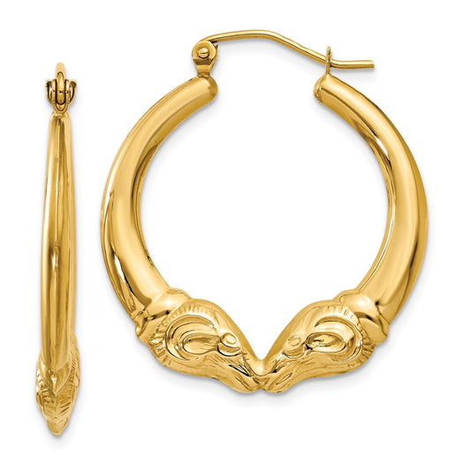 Million Charms 14k Yellow Gold Polished Ram Hoop Earrings, 26mm x 3mm