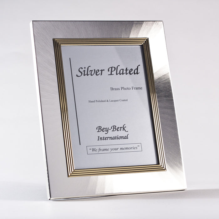 Occasion Gallery Silver Color Silver & Brass 4"x6" Picture Frame with Easel Back. 6 L x 0.25 W x 8.25 H in.