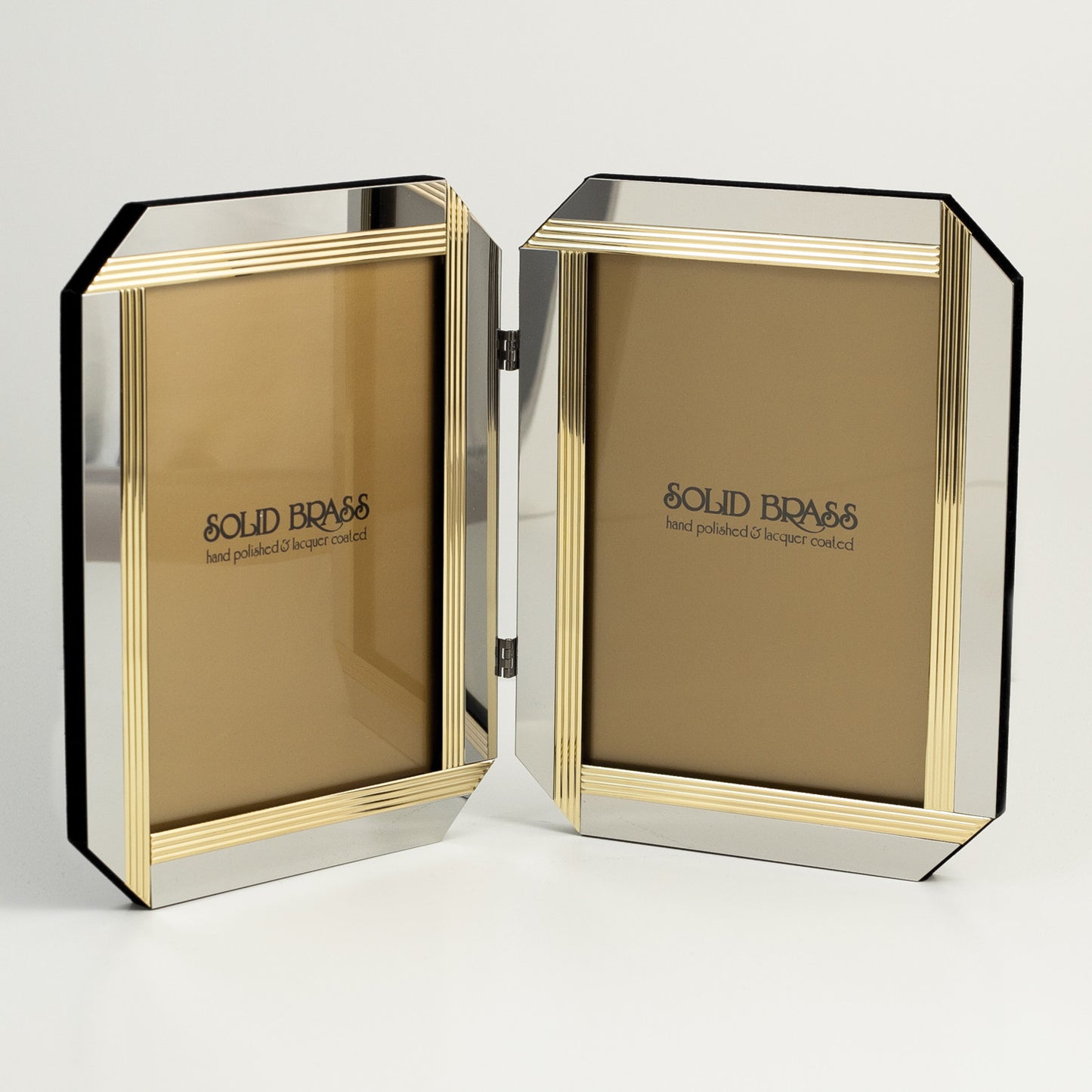 Occasion Gallery Silver Color Silver & Brass Double 3 1/2"x5" Picture Frame. 4.8 L x 0.25 W x 6.5 H in.