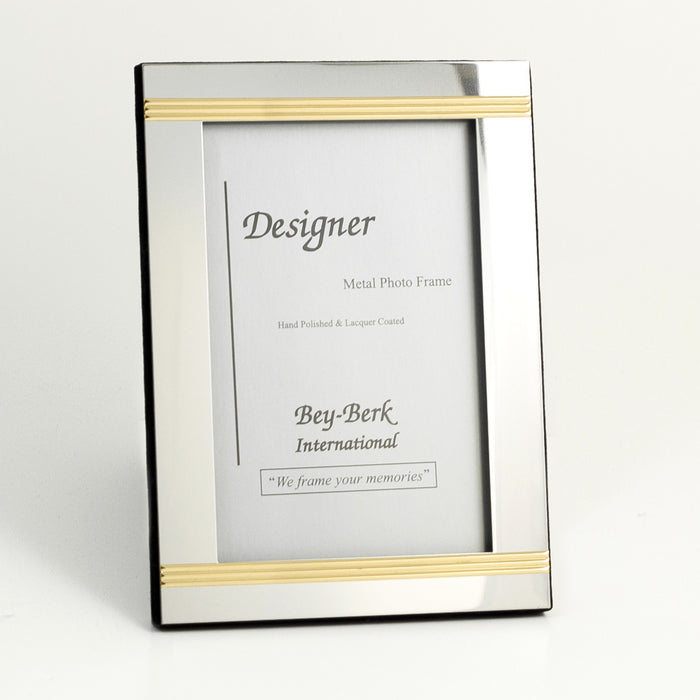 Occasion Gallery Silver Color Silver & Brass 4"x6" Picture Frame with Easel Back. 5 L x 0.25 W x 7.5 H in.