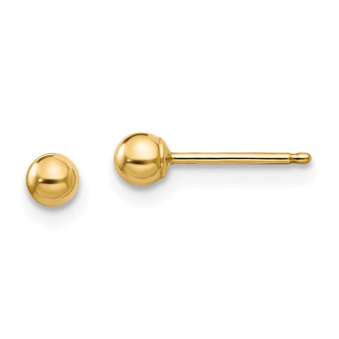 14k Yellow Gold Madi K Polished 3mm Ball Post Earrings, 3mm x 3mm