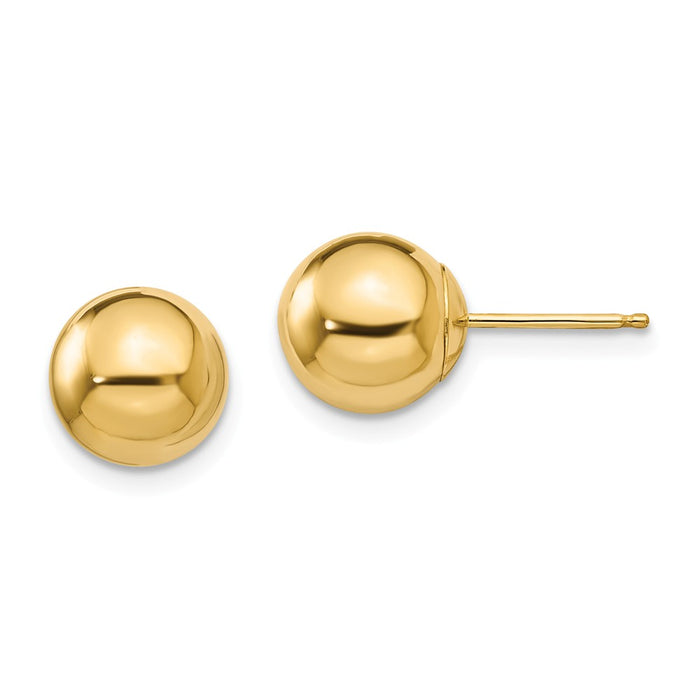 14k Yellow Gold Madi K Polished 8mm Ball Post Earrings, 8mm x 8mm