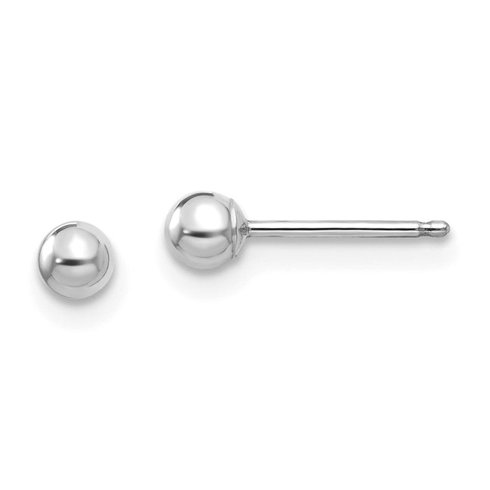 14k White Gold Madi K Polished 3mm Ball Post Earrings, 3mm x 3mm