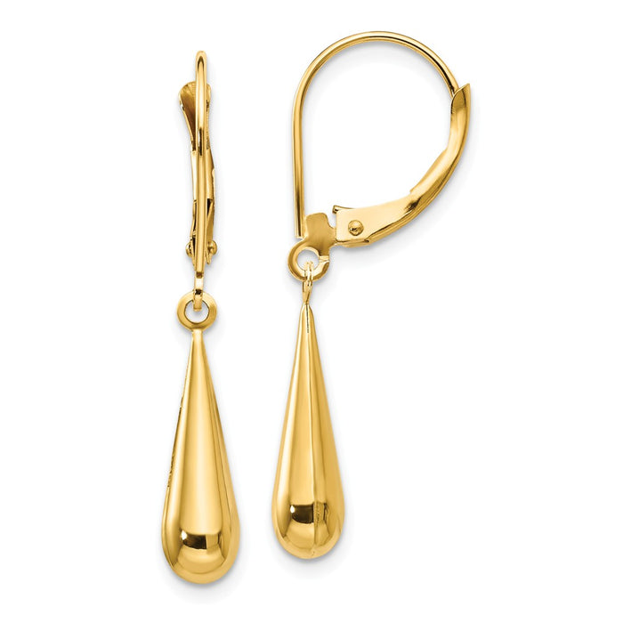 14k Yellow Gold Madi K Teardrop Dangle Leverback Earrings, 33mm x 5mm