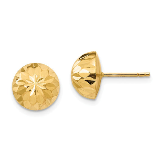14k Yellow Gold Madi K Polished & Diamond-Cut 9mm Button Post Earrings, 9mm x 9mm