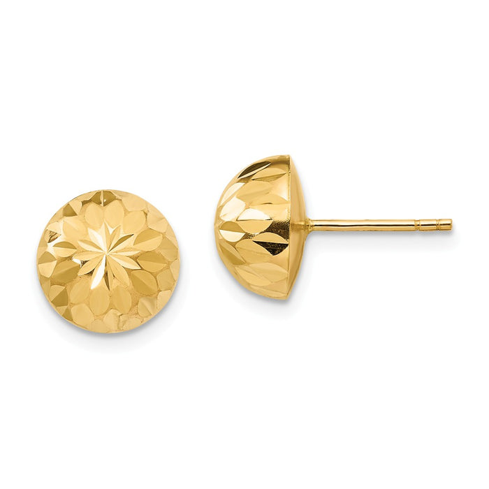 14k Yellow Gold Madi K Polished & Diamond-Cut 9mm Button Post Earrings, 9mm x 9mm