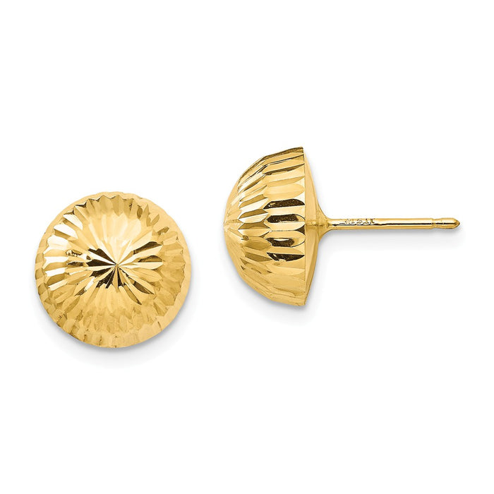 14k Yellow Gold Madi K Polished & Diamond-Cut 10mm Button Post Earrings, 10mm x 10mm