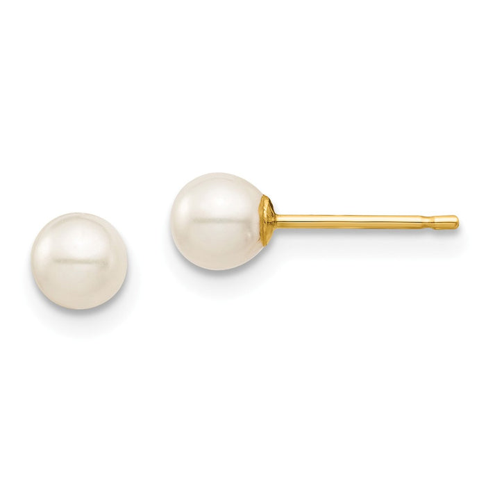 14k Yellow Gold Madi K 4-5mm White Round Freshwater Cultured Pearl Stud Post Earrings, 4mm x 4 to 5mm