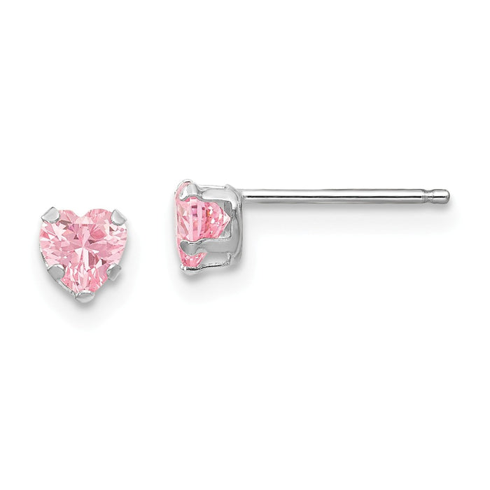 14k White Gold Madi K 4mm Pink Cubic Zirconia ( CZ ) Heart Earrings, 4mm x 4mm
