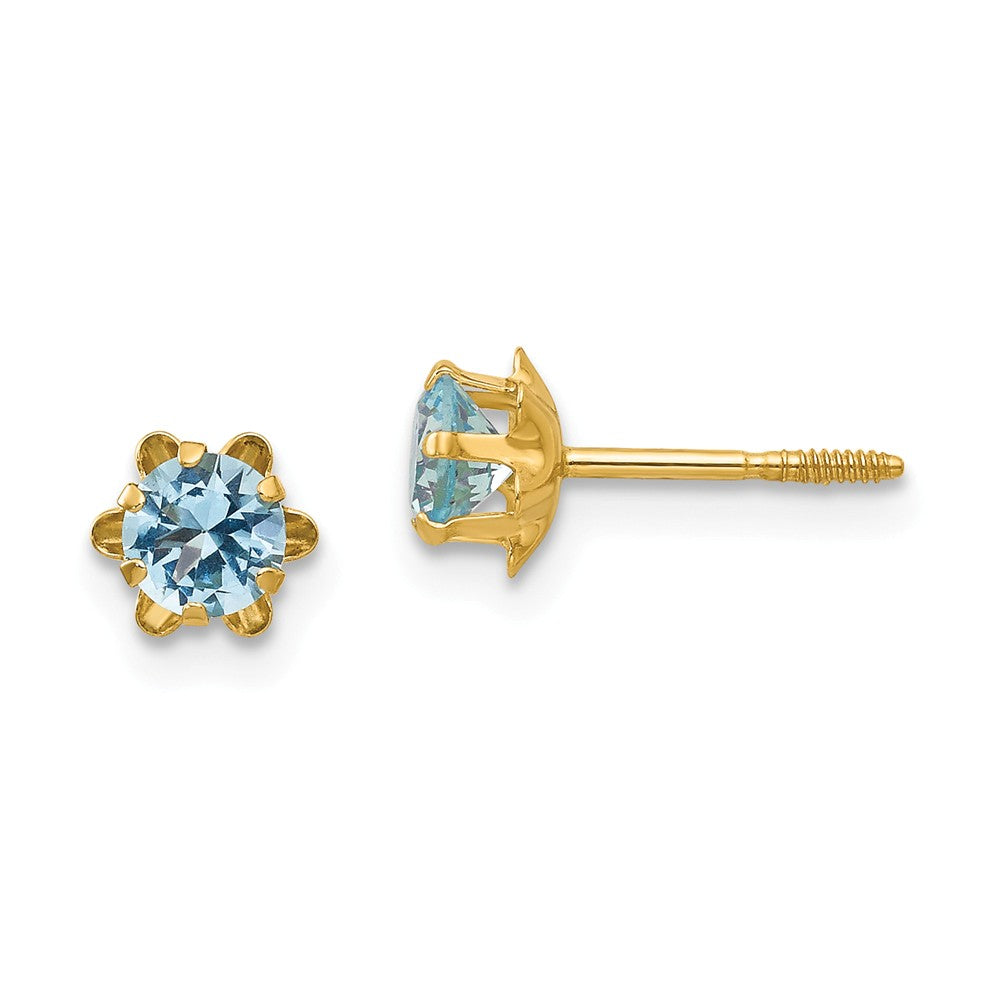 14k Yellow Gold Madi K 4mm Synthetic (Mar) Screwback Earrings, 4mm x 4mm