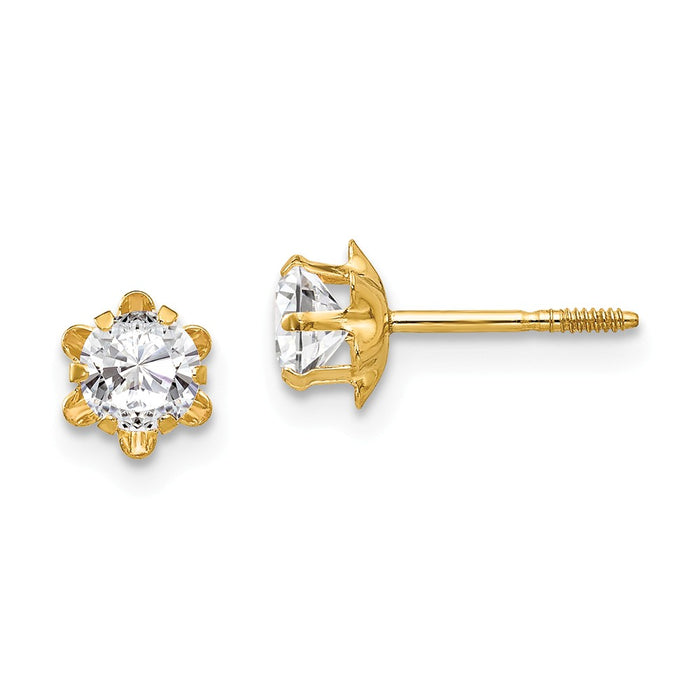 14k Yellow Gold Madi K 4mm Synthetic (Apr) Screwback Earrings, 4mm x 4mm