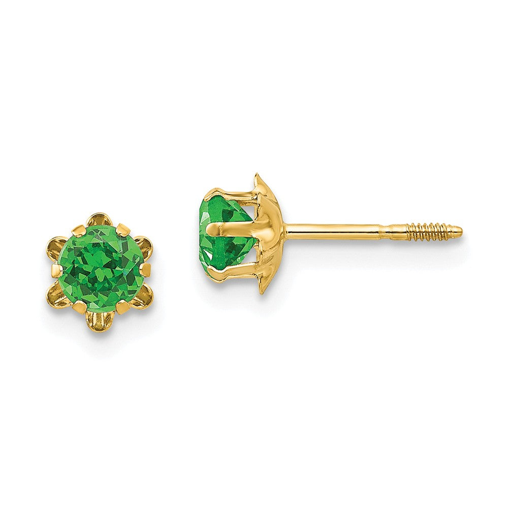 14k Yellow Gold Madi K 4mm Synthetic (May) Screwback Earrings, 4mm x 4mm