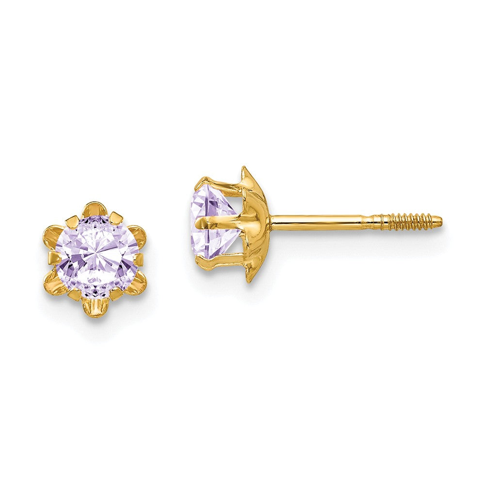 14k Yellow Gold Madi K 4mm Synthetic (Jun) Screwback Earrings, 4mm x 4mm