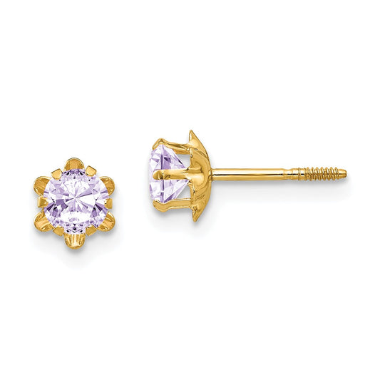 14k Yellow Gold Madi K 4mm Synthetic (Jun) Screwback Earrings, 4mm x 4mm