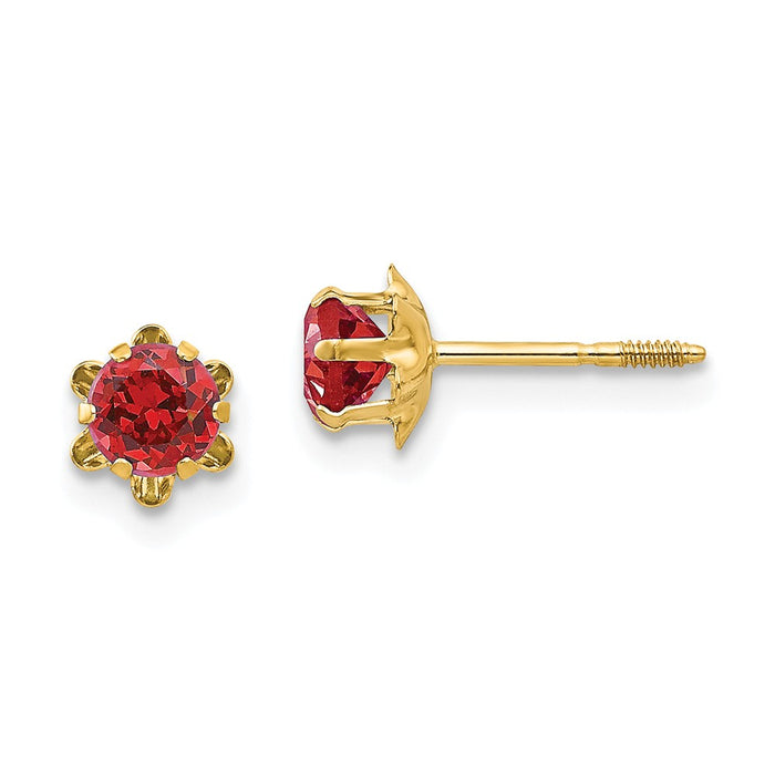 14k Yellow Gold Madi K 4mm Synthetic Ruby (Jul) Screwback Earrings, 4mm x 4mm