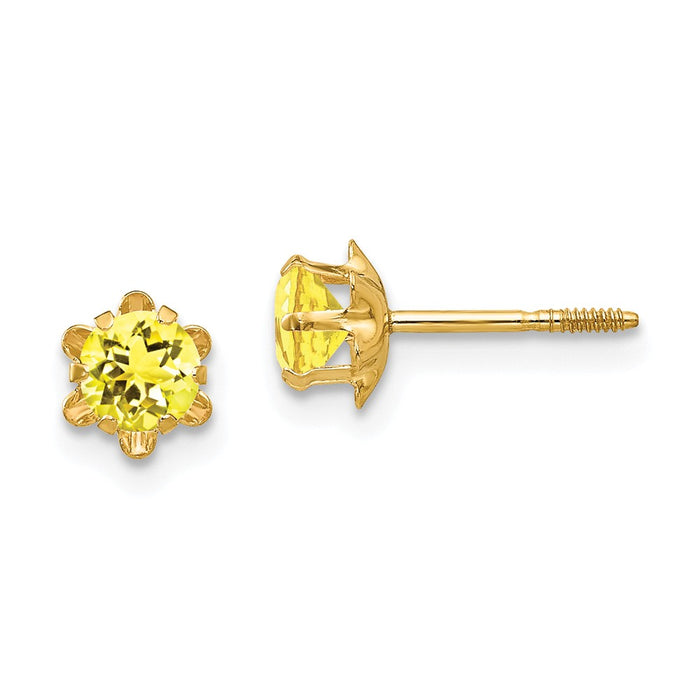 14k Yellow Gold Madi K 4mm Synthetic (Nov) Screwback Earrings, 4mm x 4mm