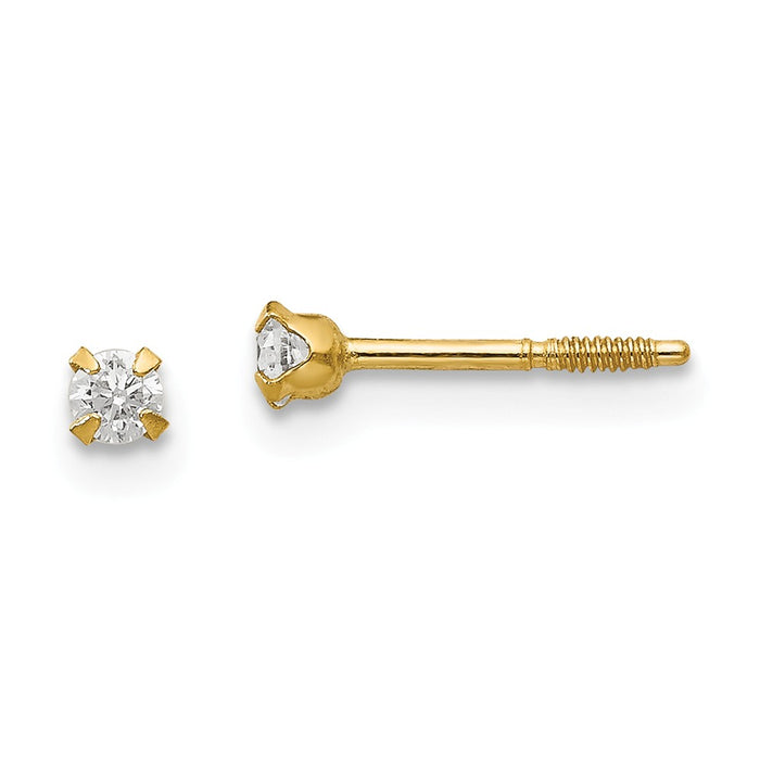 14k Yellow Gold Madi K 2.25mm Cubic Zirconia ( CZ ) Baby Earrings, 3mm x 3mm