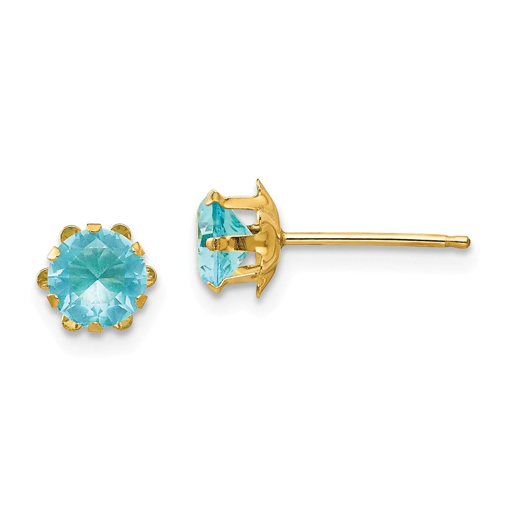 14k Yellow Gold Madi K 5mm Synthetic (Mar) Earrings, 5mm x 5mm
