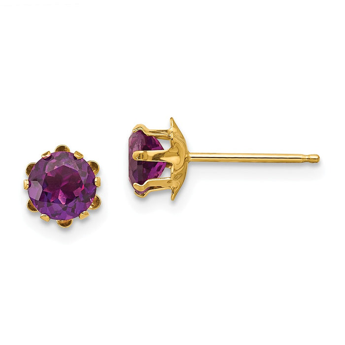 14k Yellow Gold Madi K 5mm Synthetic Alexandrite (Jun) Earrings, 5mm x 5mm