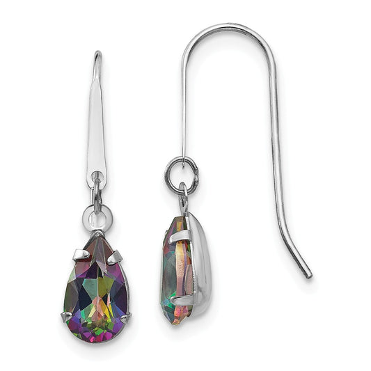 14k White Gold Madi K 8x5 Pear Mystic Fire Topaz Dangle Earrings, 24mm x 5mm