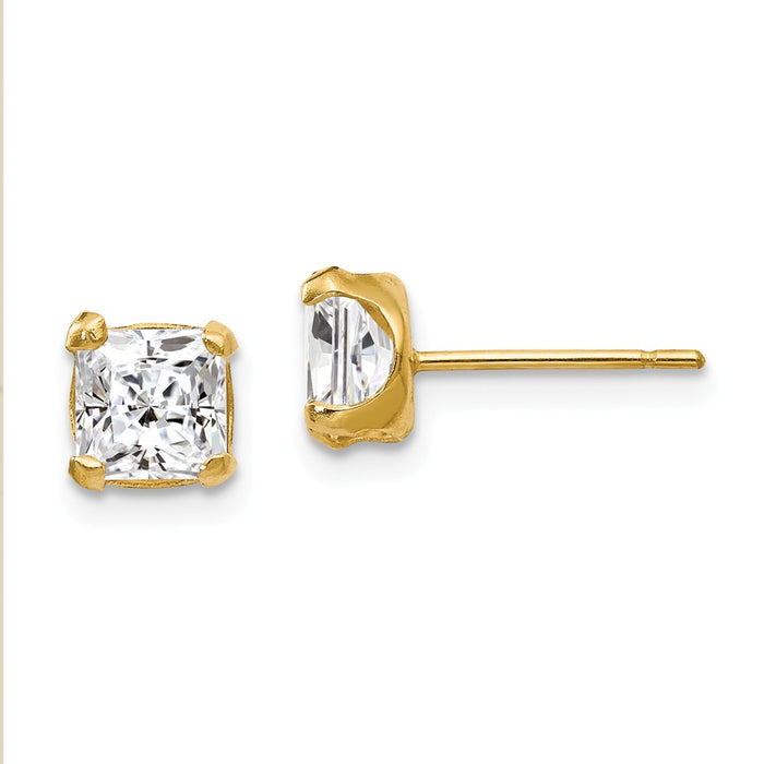 14k Yellow Gold Madi K 5mm Square Cubic Zirconia ( CZ ) Post Earrings, 5mm x 5mm