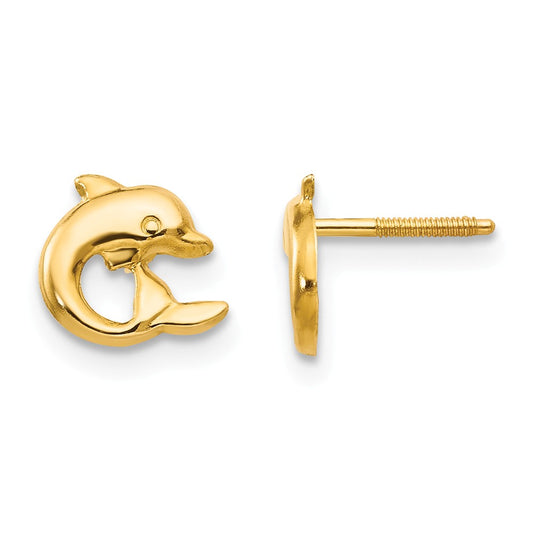 14k Yellow Gold Madi K Dolphin Post Earrings, 8mm x 8mm