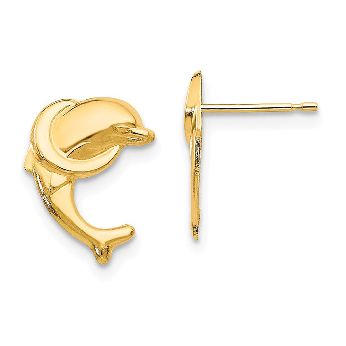 14k Yellow Gold Madi K Dolphin Post Earrings, 12mm x 10mm