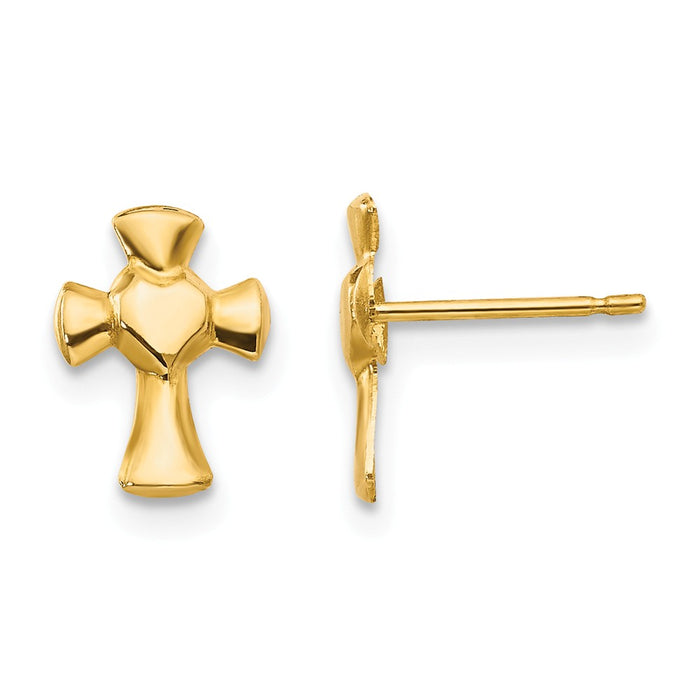 14k Yellow Gold Madi K Heart Cross Post Earrings, 10mm x 6mm