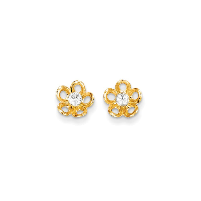 14k Yellow Gold Madi K Flower with Cubic Zirconia ( CZ ) Post Earrings, 8mm x 8mm