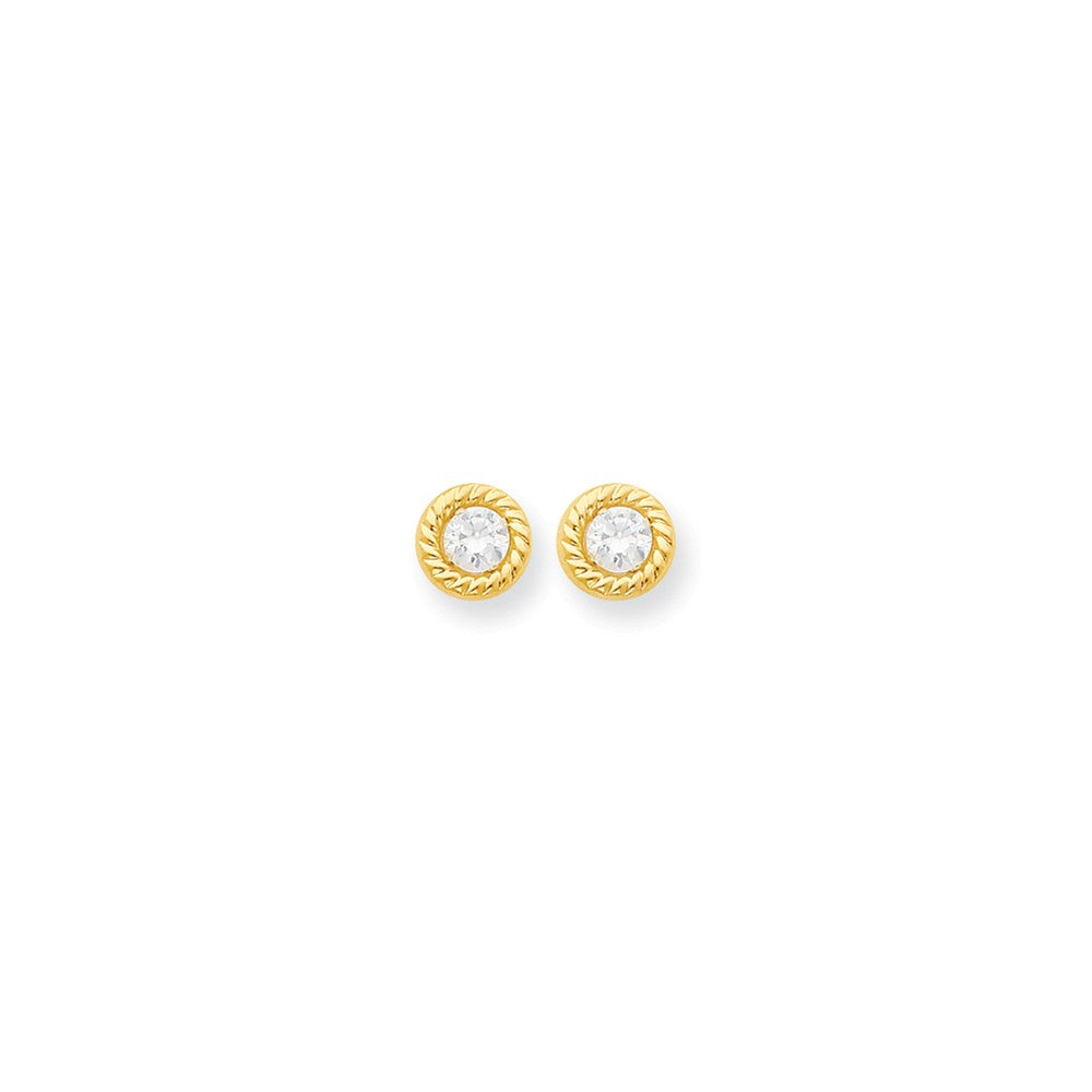 14k Yellow Gold Madi K 6mm Cubic Zirconia ( CZ ) Post Earrings, 6mm x 6mm