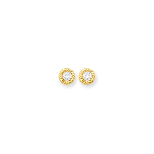 14k Yellow Gold Madi K 6mm Cubic Zirconia ( CZ ) Post Earrings, 6mm x 6mm