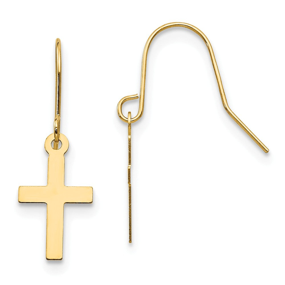 14k Yellow Gold Madi K Cross Dangle Earrings, 20mm x 8mm