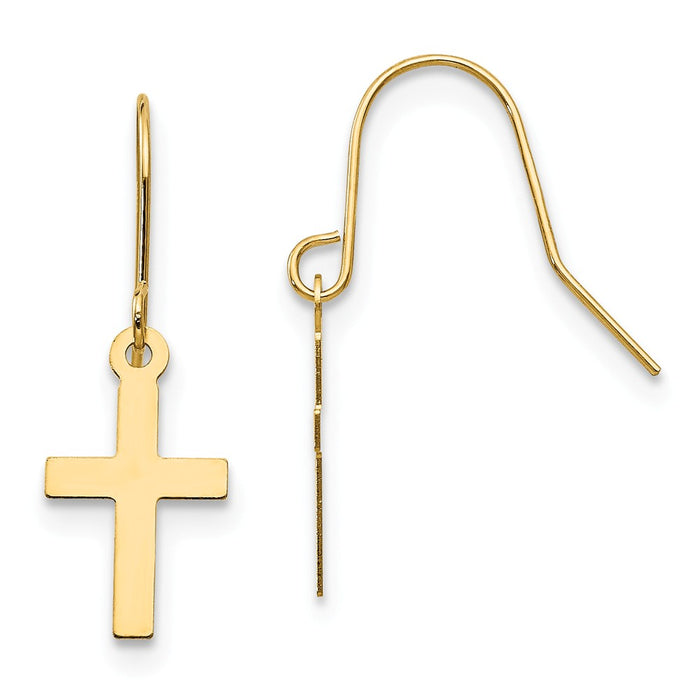 14k Yellow Gold Madi K Cross Dangle Earrings, 20mm x 8mm