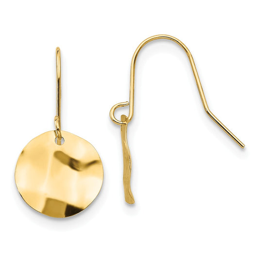 14k Yellow Gold Madi K Circle Hammered Dangle Earrings, 18mm x 9mm