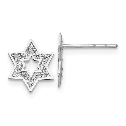 14k Madi K White Gold Cubic Zirconia ( CZ ) Star of David Earrings, 10mm x 8mm