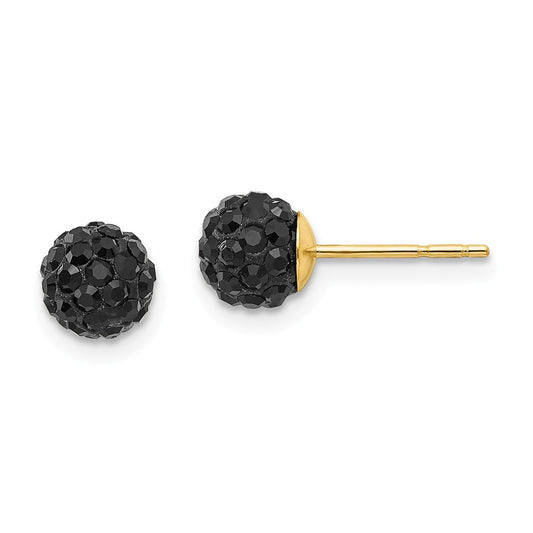 14k Yellow Gold Madi K 6mm Black Crystal Post Earrings, 6mm x 6mm