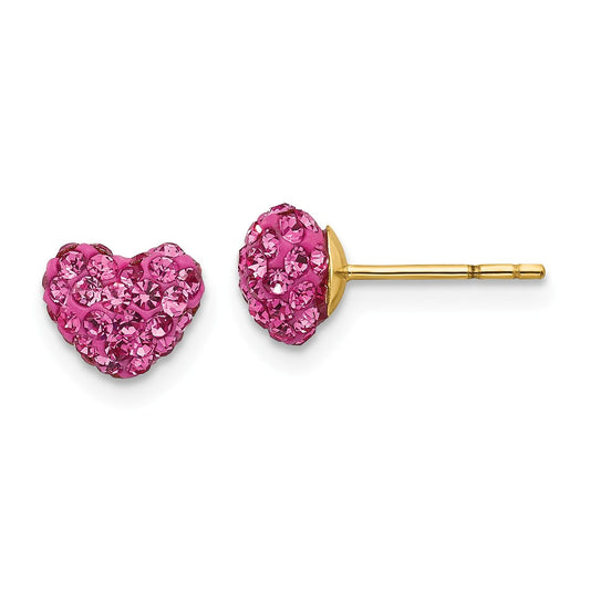 14k Yellow Gold Madi K Pink Crystal Heart Post Earrings, 7mm x 7mm