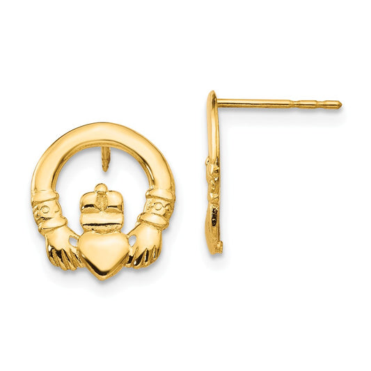 14k Yellow Gold Madi K Claddagh Post Earrings, 11mm x 11mm