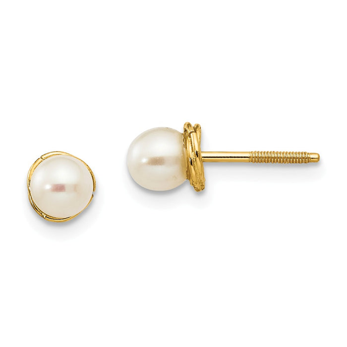 14k Yellow Gold Madi K 4-5mm Semi-round Freshwater Cultured Pearl Love Knot Post Earrings, 5mm x 5mm