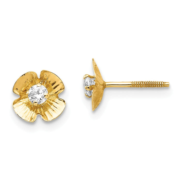 14k Yellow Gold Madi K Flower 2.5mm Cubic Zirconia ( CZ ) Post Earrings, 7mm x 7mm