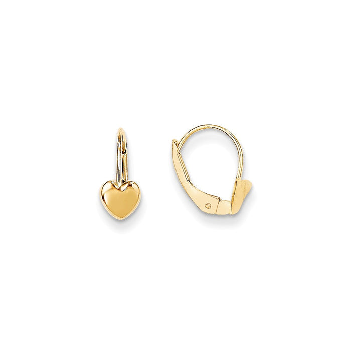 14k Yellow Gold Madi K Heart Leverback Earrings, 12mm x 5mm